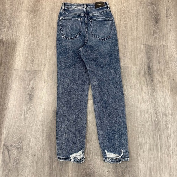 Express Jeans Womens Button Fly Size 23x26 Mom Jean Super High Rise Blue Stretch - Picture 2 of 7